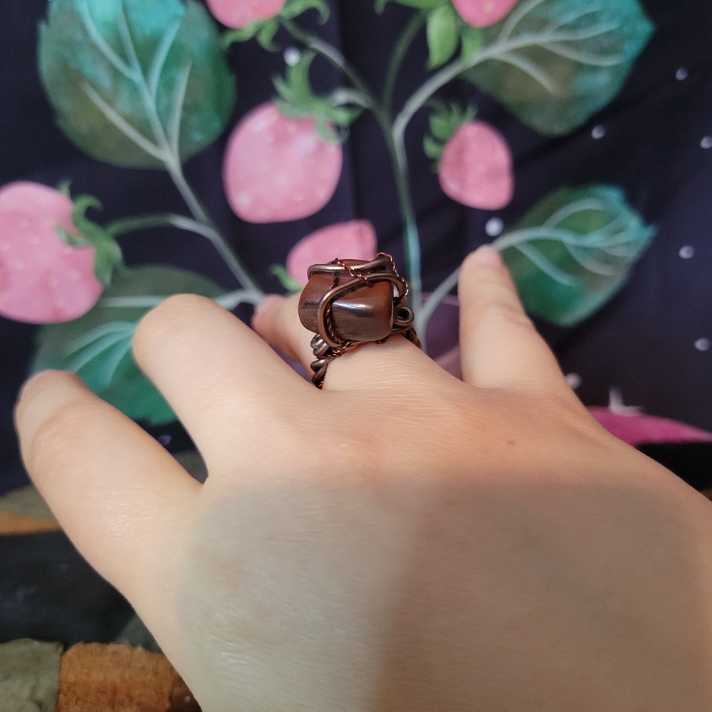 Brown Stone Wire Wrapped Ring Handmade